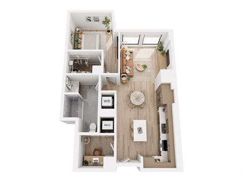 Floor plan for 1 bed, 1 bath, 818 sqft